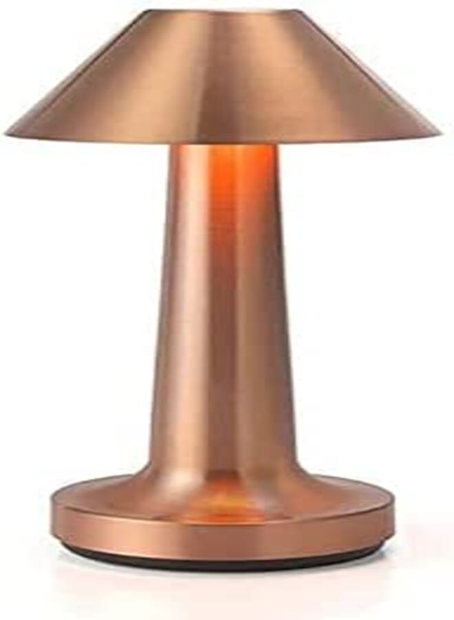 V2COM Modern Table Lamp Cordless Wireless Lighting 2.4W Dimmable Touch Switch LED Rechargeable Aluminium Desk Lamp for Restaurant Reading Bar Coffee Shop (Copper)